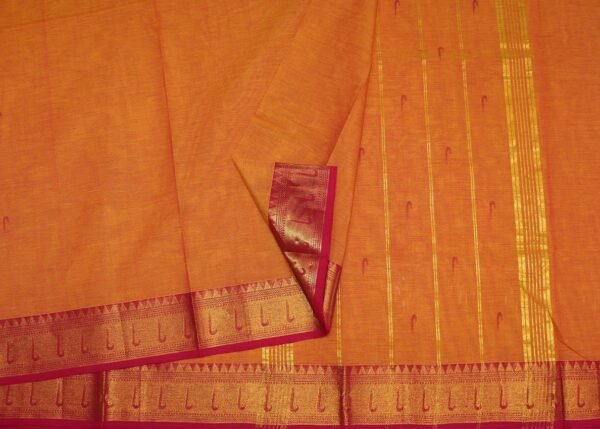 Chettinad Kanchi Cotton In Orange With Gold Zari
