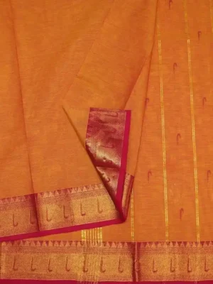 Orange Kanchi Cotton Saree – Handloom Cotton with close up