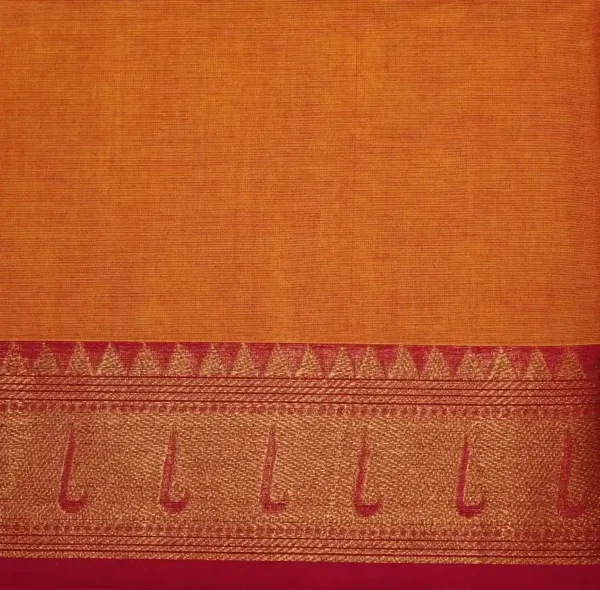 Chettinad Kanchi Cotton In Orange With Gold Zari