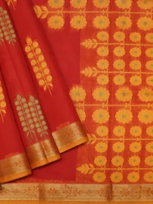 Pure Kovai Cotton Saree In Chilly Red With Tree Motifs
