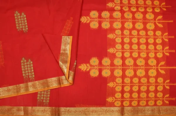 Pure Kovai Cotton Saree In Chilly Red With Tree Motifs
