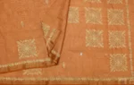 Tissue Linen Saree In Copper Rust With Embroidery