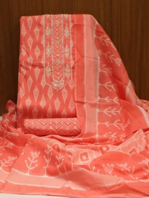 Cotton Unstitched Salwar Material In Coral Peach