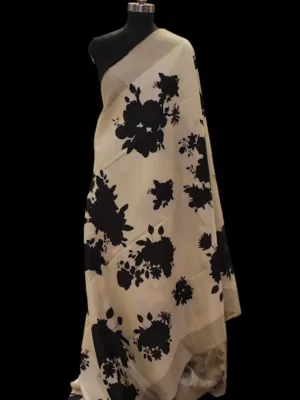 Semi Tussar Saree In Cream Beige With Digital Floral