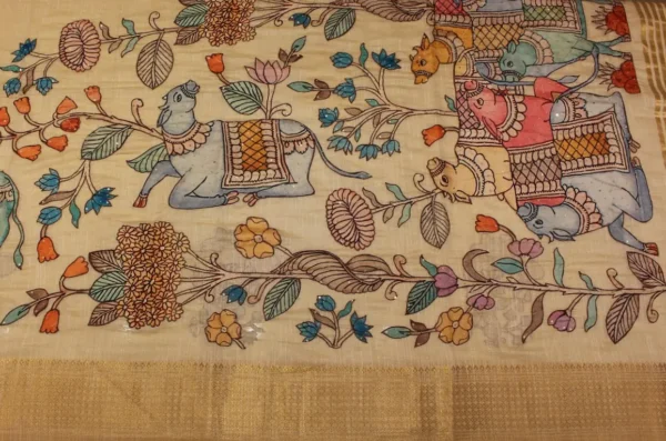 Tissue Linen Saree In Cream Beige