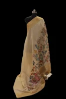 Tissue Linen Saree In Cream Beige
