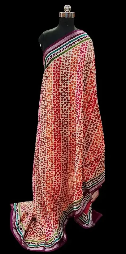 Pure Cream Chanderi Cotton Saree