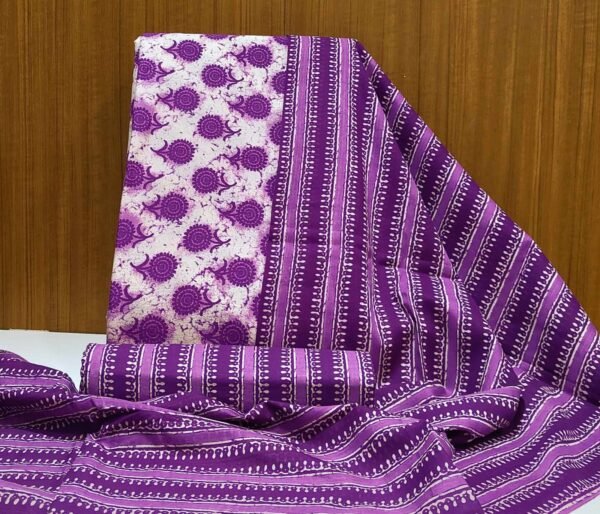 Dark Purple Cotton Salwar Material with Printed Dupatta