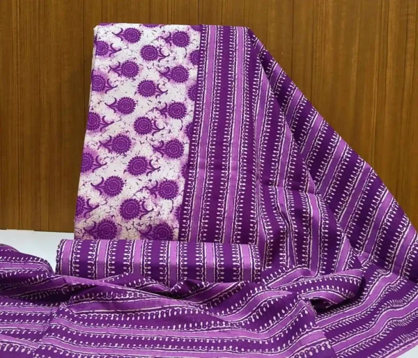 Dark Purple Cotton Salwar Material with Printed Dupatta