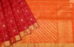 Silk Cotton Dark Red Saree In Checks Patterns