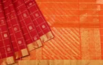 Silk Cotton Dark Red Saree In Checks Patterns