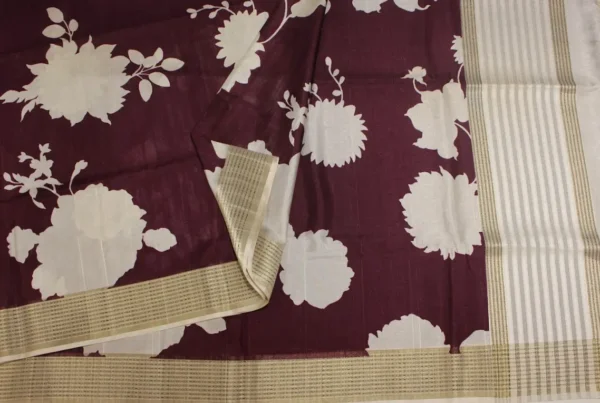 Semi Tussar Saree In Deep Burgundy