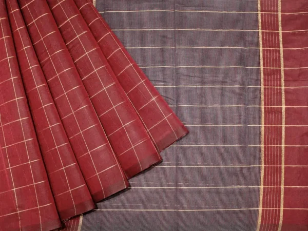 Pure Handloom Kovai Cotton Saree In Deep Maroon
