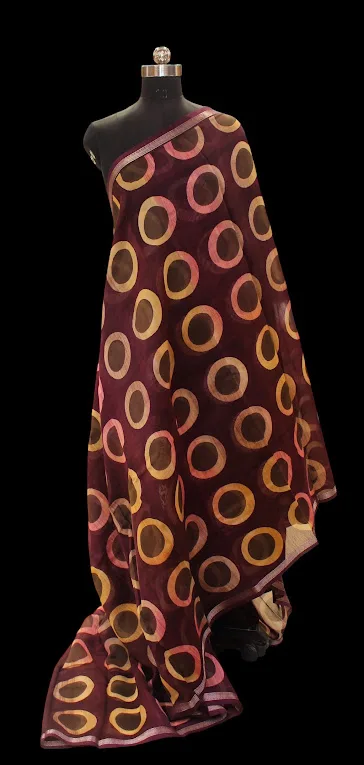 Pure Chanderi Cotton Saree In Deep Maroon