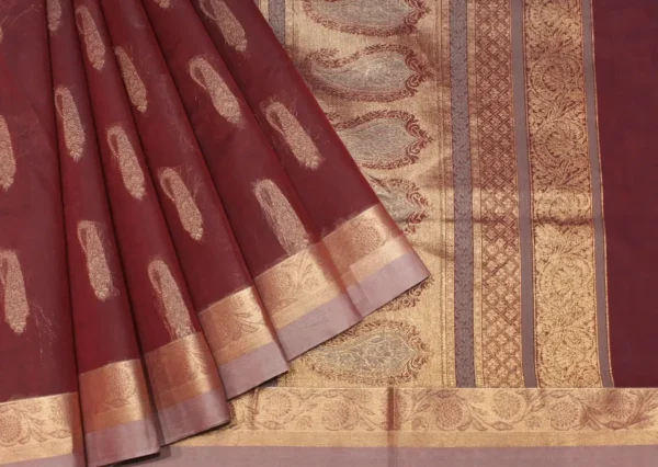 Pure Handloom Kovai Cotton Saree In Deep Wine