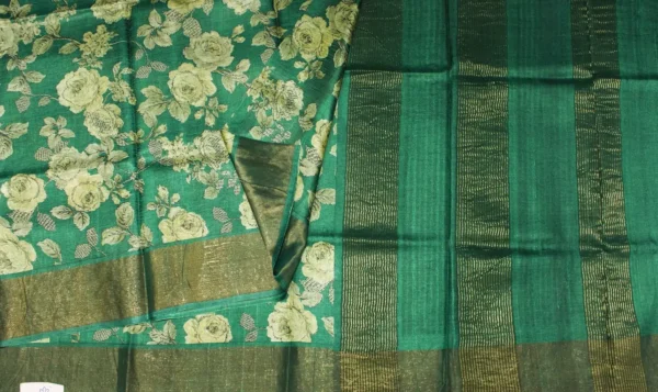 Pure Tussar Silk Saree In Emerald Green