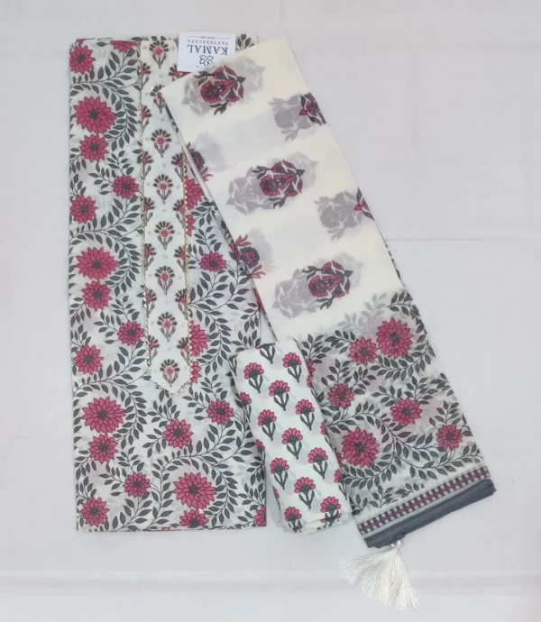 Floral Cotton Salwar Set with Golden Thread and Bead Work Neck Design