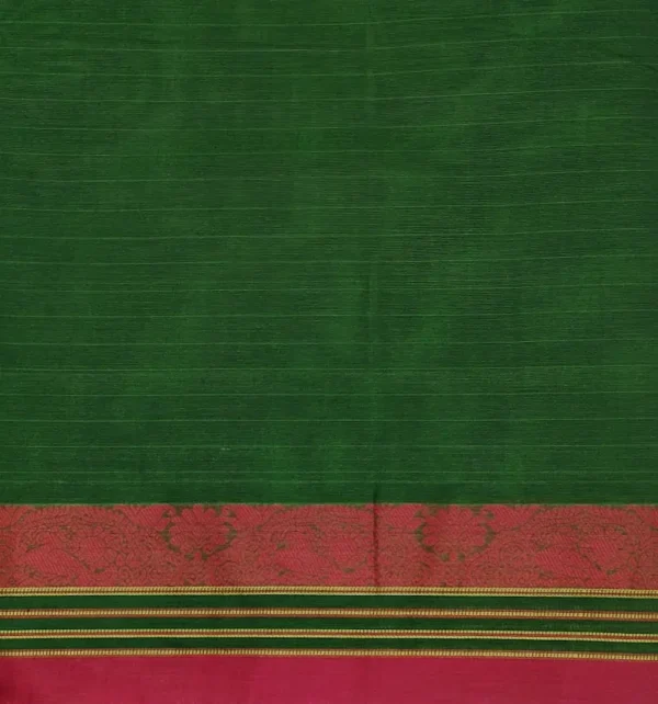Pure Handloom Kovai Cotton Saree In Forest Green