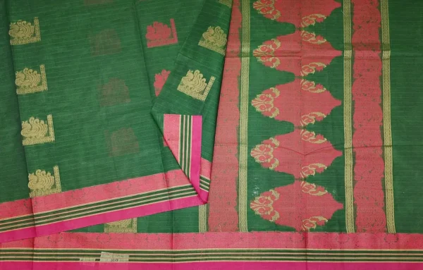 Pure Handloom Kovai Cotton Saree In Forest Green