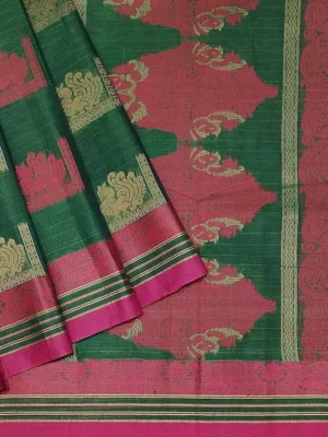 Pure Handloom Kovai Cotton Saree In Forest Green