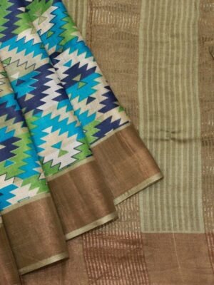 Pure Tussar Silk Saree In Geometric Design