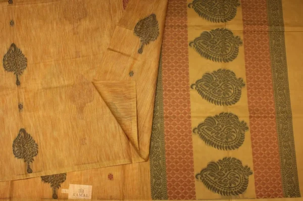 Pure Kovai Cotton saree In Mustard Yellow With Borderless