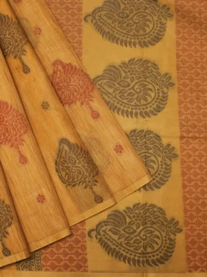 Pure Kovai Cotton saree In Mustard Yellow With Borderless