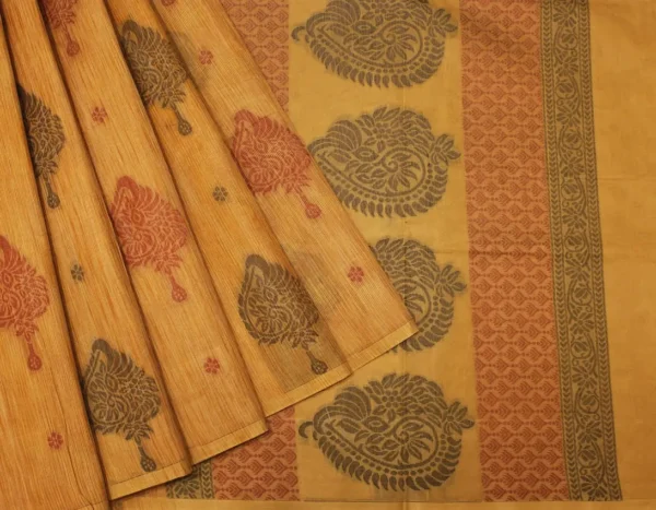 Pure Kovai Cotton saree In Mustard Yellow With Borderless