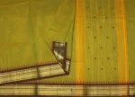 Greenish Yellow Kanchi Chettinad Cotton Saree With Red Buttas
