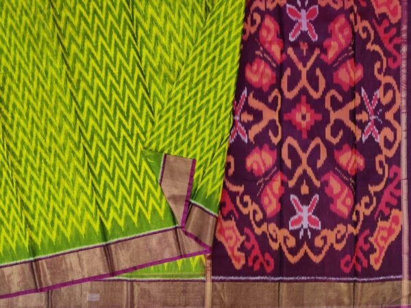 Handloom Pochampally Ikat Saree in Olive Green