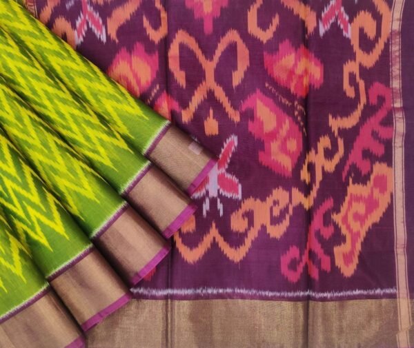 Handloom Pochampally Ikat Saree in Olive Green