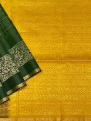 Bottle Green Handloom Soft Silk Saree with Checks