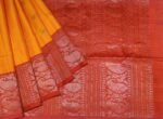 Mango Yellow Handloom Pure Silk Saree with Golden Zari Motifs