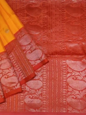 Mango Yellow Handloom Pure Silk Saree with Golden Zari Motifs
