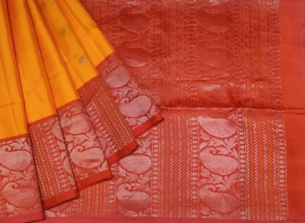 Mango Yellow Handloom Pure Silk Saree with Golden Zari Motifs