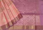 Handloom Peach Soft Silk Saree with Zari Buttas & Pink Border