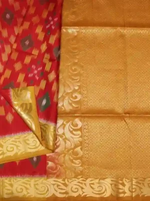 Red Pure Soft Silk Saree Pochampally Designs In CloseUp Picture