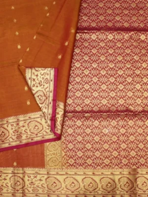 Close-up of floral golden zari motifs and Paithani zari border on Honey Pure Silk Cotton Saree