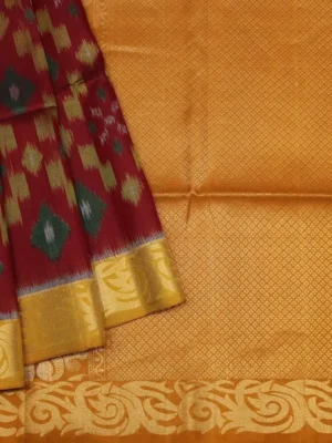 Soft Silk Saree In Redwood With Ikkat Designs