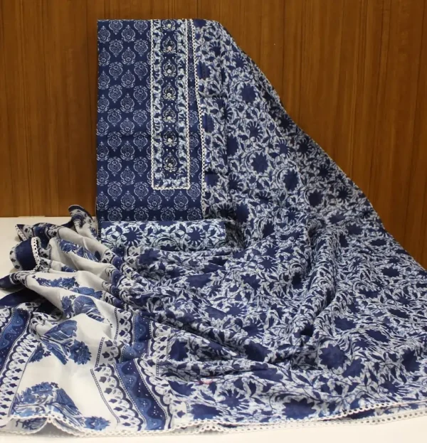 Pure Cotton Indigo Blue Unstitched Salwar Material