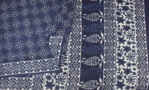 Indigo Blue Mulmul Cotton Saree