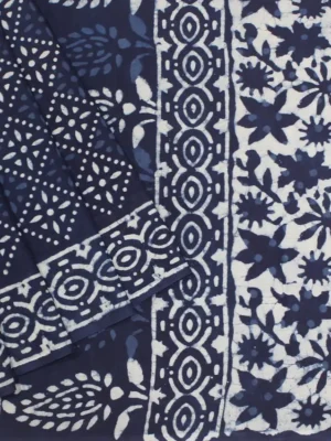 Indigo Blue Mulmul Cotton Saree