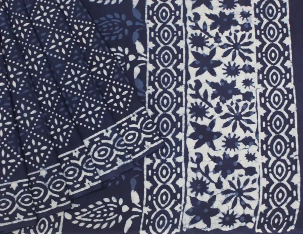 Indigo Blue Mulmul Cotton Saree