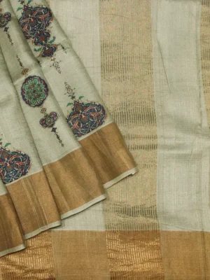 Pure Tussar Silk Saree In Ivory Biege