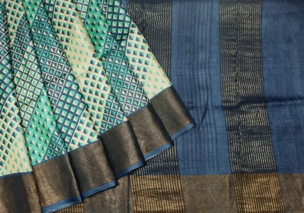 Pure Tussar Silk Saree In Ivory Cream