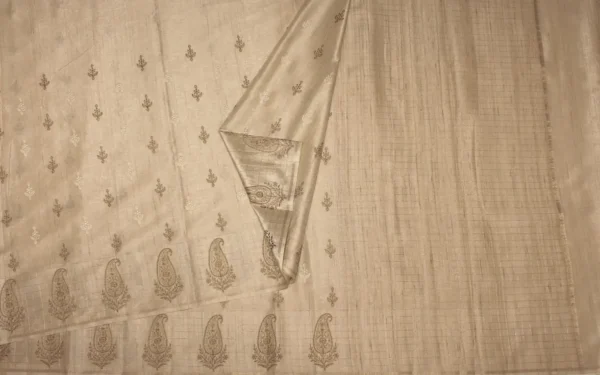 Semi Tussar Saree In Ivroy Cream Shade