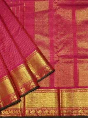 Dark Rani Pink Kanchivaram Saree with Rich Checkered Zari Elegance