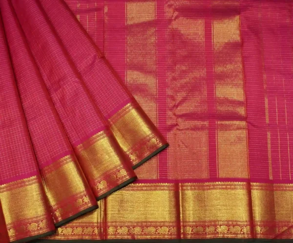 Dark Rani Pink Kanchivaram Saree with Rich Checkered Zari Elegance