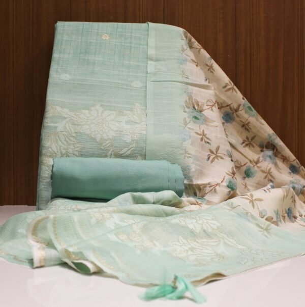 Aquamarine Kota Cotton Salwar Material with Zari Work