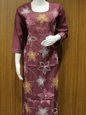 French Knot Straight Cut Kurti In Wine Shades